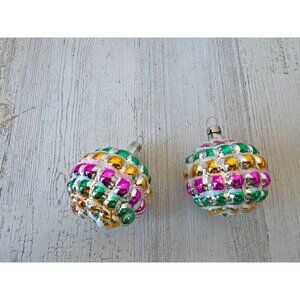Vintage Czech ball flocked‎ colorful ornament glass Xmas tree